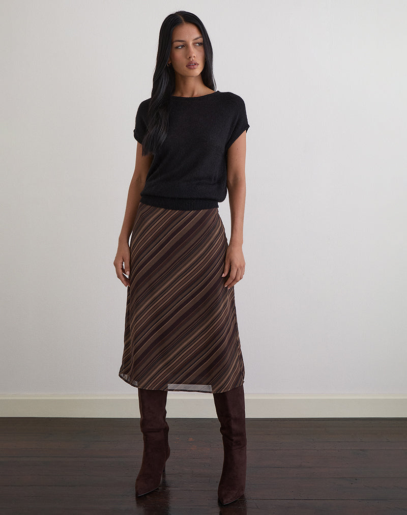 Image of Abetzi Midi Skirt in Chiffon Mix Brown Stripe