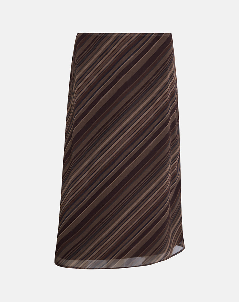 Image of Abetzi Midi Skirt in Chiffon Mix Brown Stripe