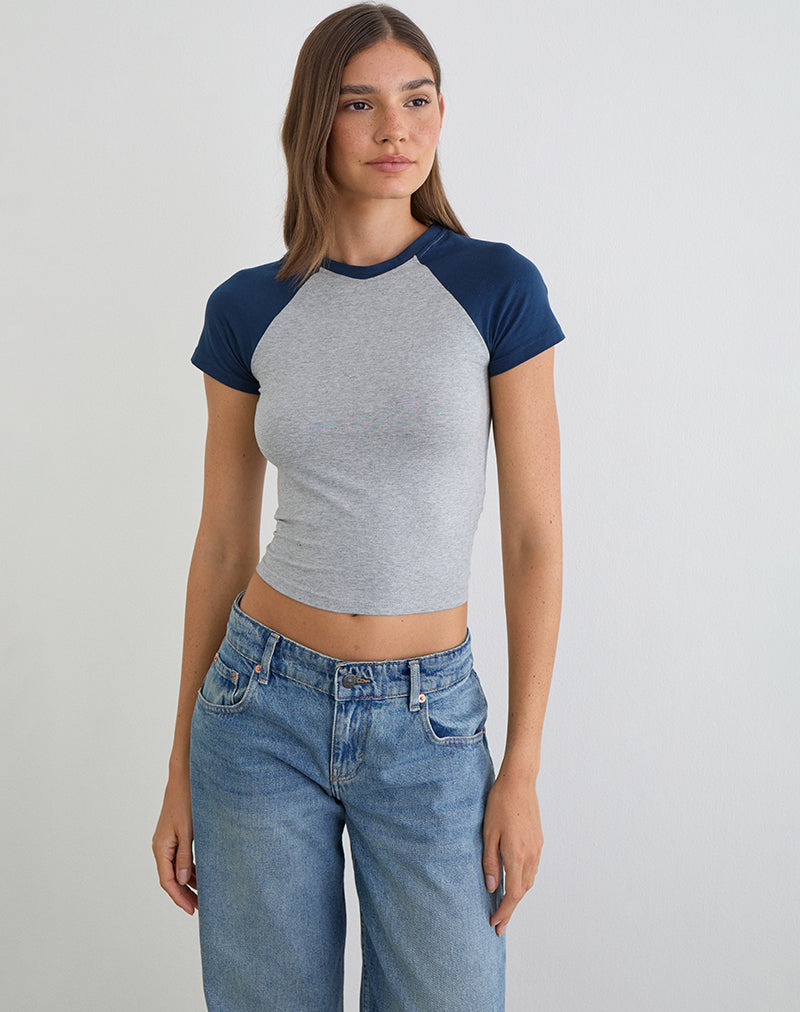 Image of Agneta Tee in Grey Marl and Navy Combination