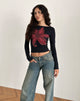 Image of Amabon Long Sleeve Top in Black with Burgundy Painted Flower