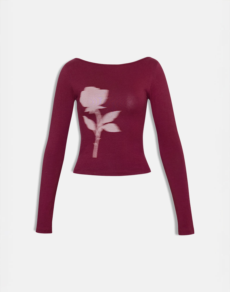 Image of Amabon Long Sleeve Top in Burgundy Blurred Rose
