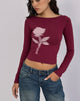 Image of Amabon Long Sleeve Top in Burgundy Blurred Rose