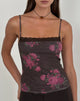 Image of Anoda Cami Top in Brown with Pink Polka Dots and Roses Print