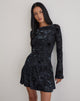 Image of Anyeli Mini Dress in Leaf Velvet Dark Blue