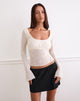 Image of Aqsa Long Sleeve Top in Floral Flock Cream