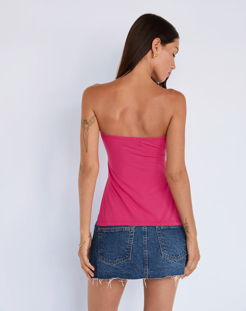 Image of Aravie Ruched Bandeau Top in Fandango Pink