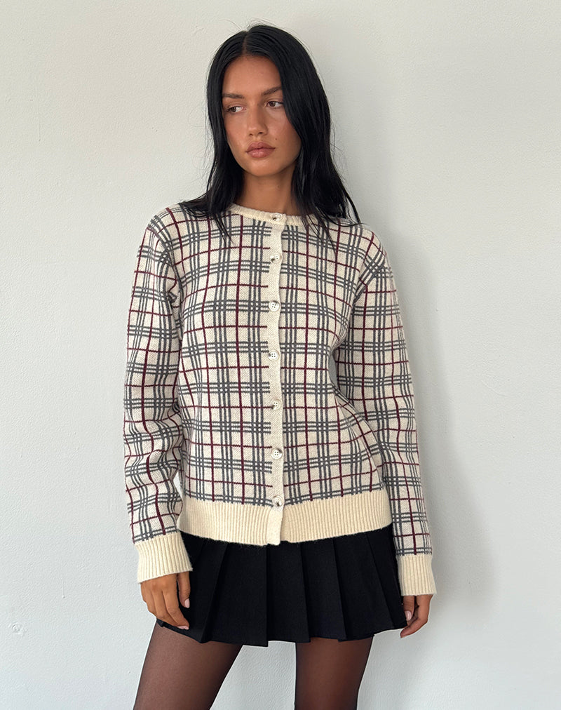 Image of Arlene Cardigan in Checked Knit Cream
