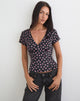 Image of Asena Top in Black Satin Scattered with Pink Polka