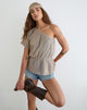 Image of Astria One Shoulder Tie Belt Top in Gold Plisse