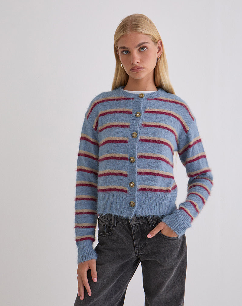 Image of Audrina Cardigan in Blue and Red Stripe