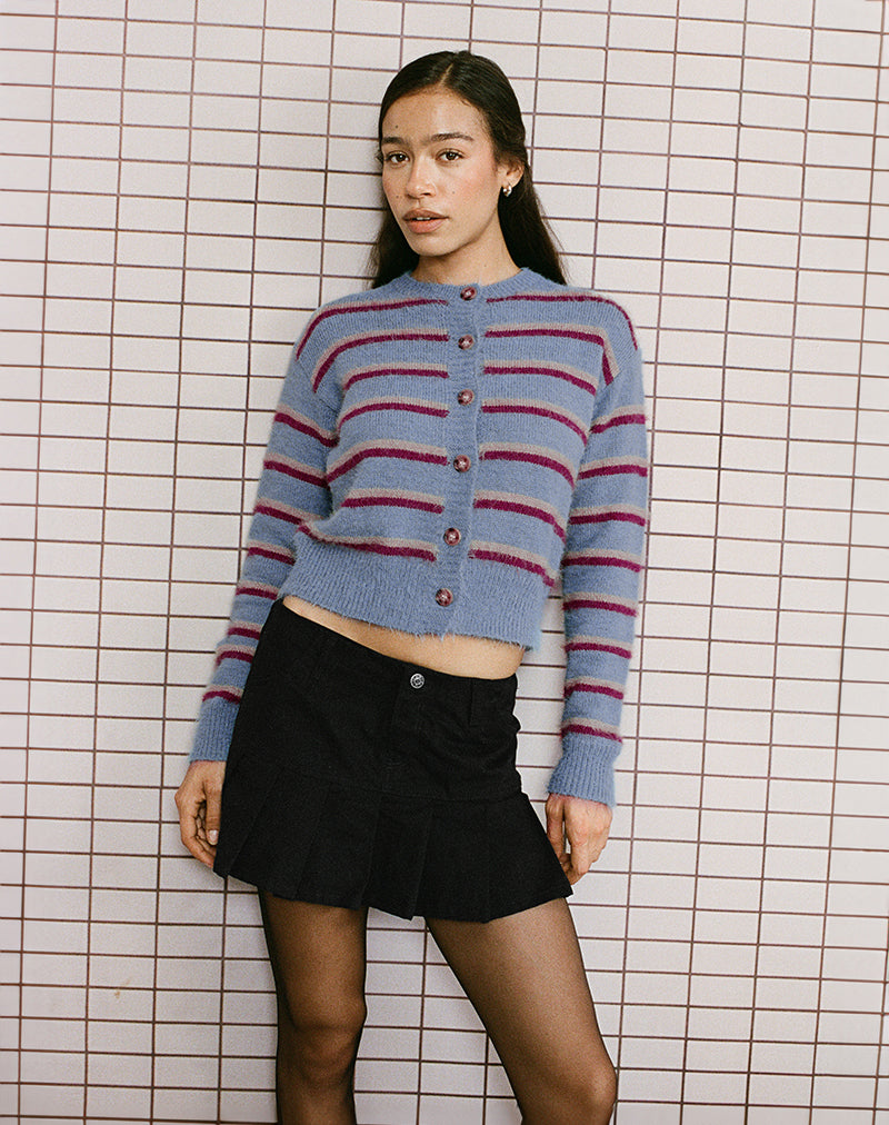 Image of Audrina Cardigan in Blue and Red Stripe