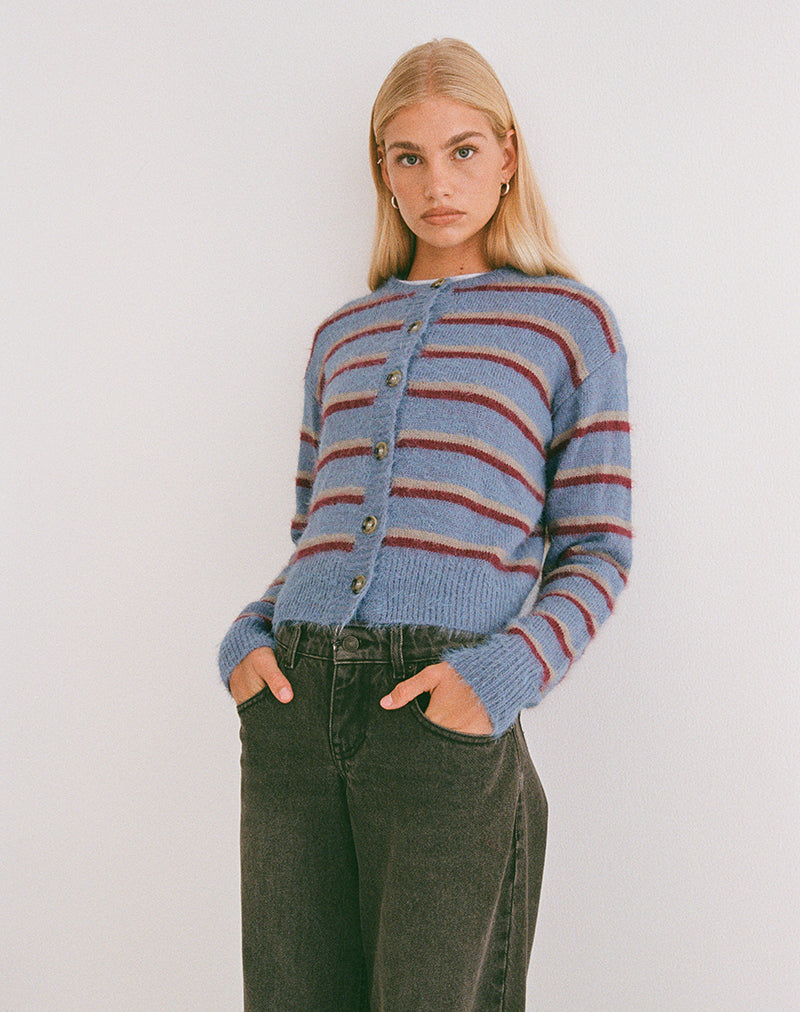 Image of Audrina Cardigan in Blue and Red Stripe