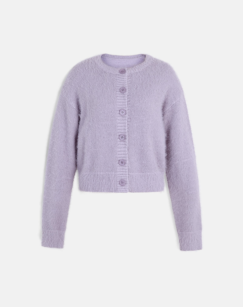 Image of Audrina Cardigan in Fluffy Knit Dusty Lilac