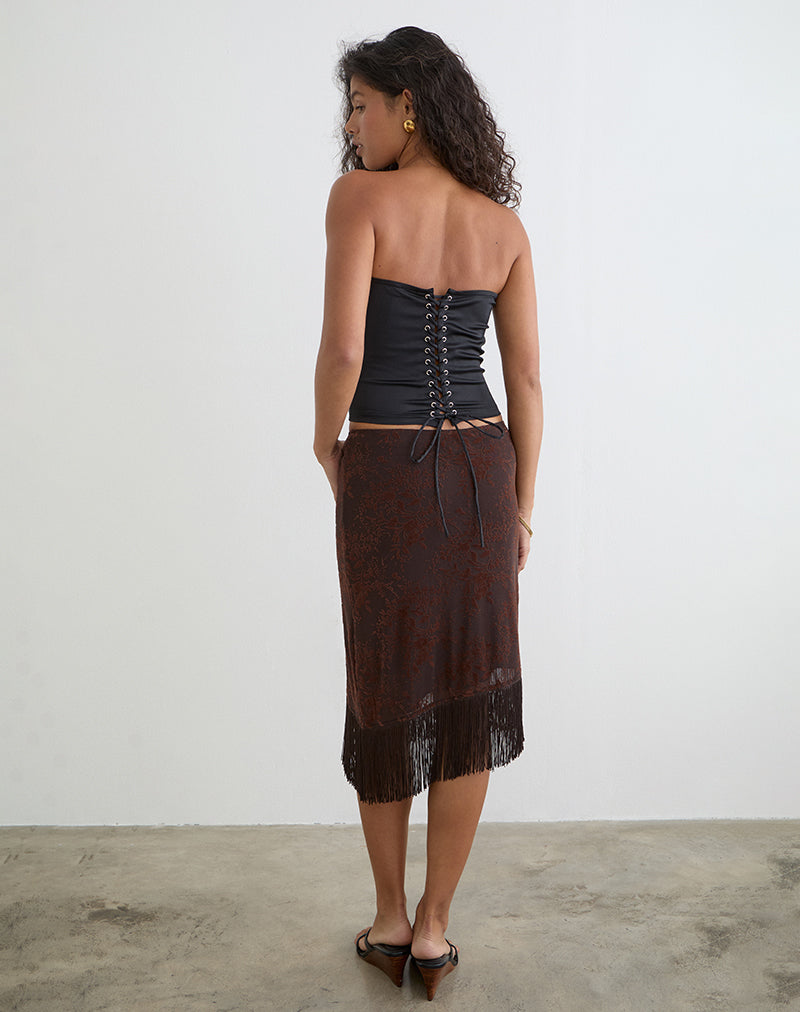 Image of Tisaki Midi Skirt in Fine Leaf Flower Ganache