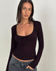 Image of Aye Plunge Long Sleeve Top with Ruched Neck in Redwood