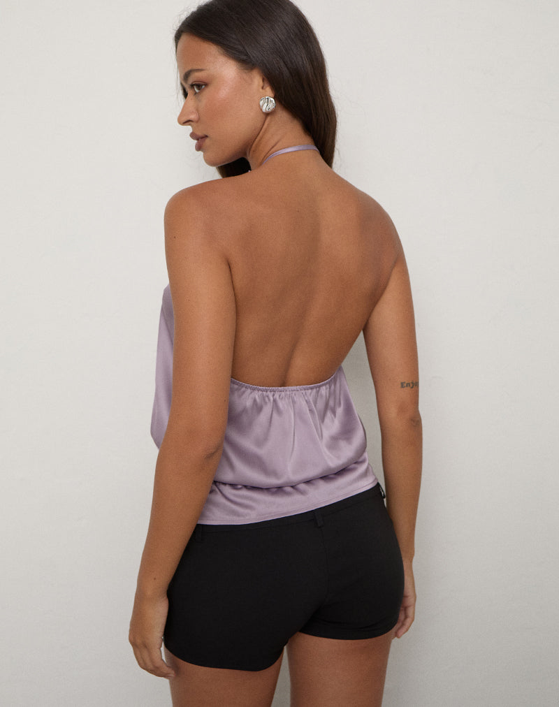 Image of Aynar Deep Plunge Halter Top in Satin Mauve