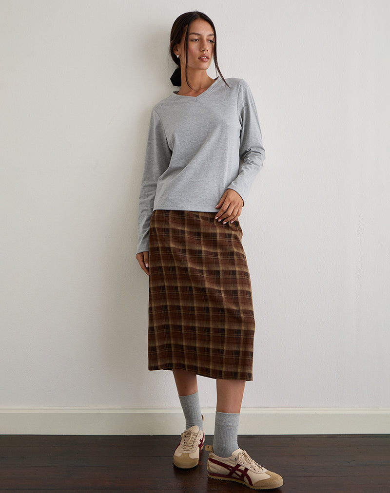 Image of Badria Midi Skirt in Tartan Brown Red