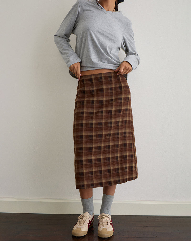 Image of Badria Midi Skirt in Tartan Brown Red