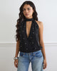 Image of Bajo Halter Bubble Top in Chiffon Black with Studs
