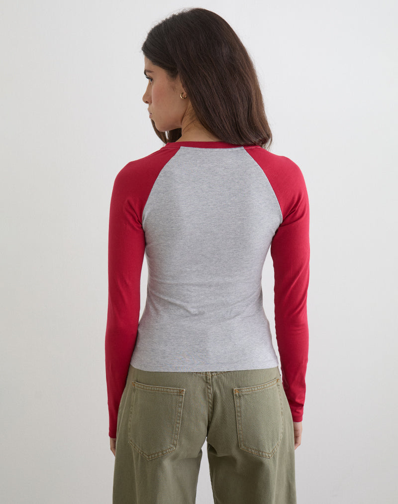 Image of Balqis Long Sleeve Top in Grey Marl Adrenaline Red Combination