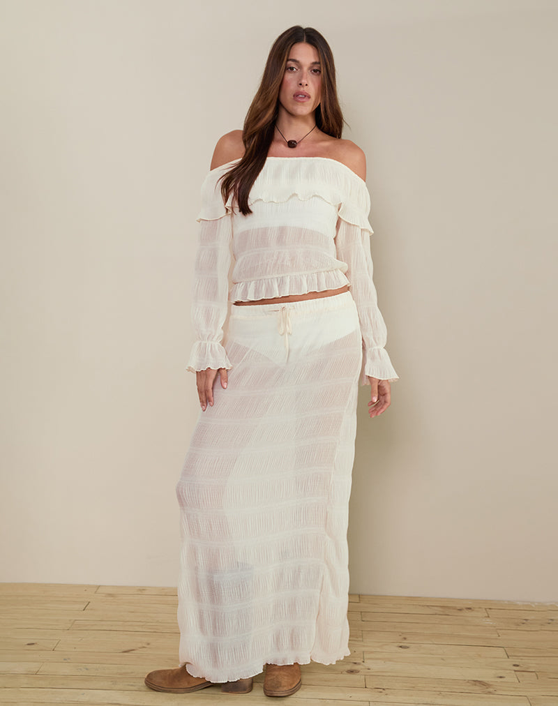 Image of Bente Unlined Maxi Skirt in Chiffon Plisse Ivory