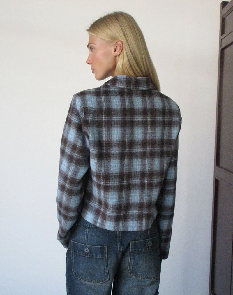 Image of Bintari Jacket in Wool Blue and Brown Check