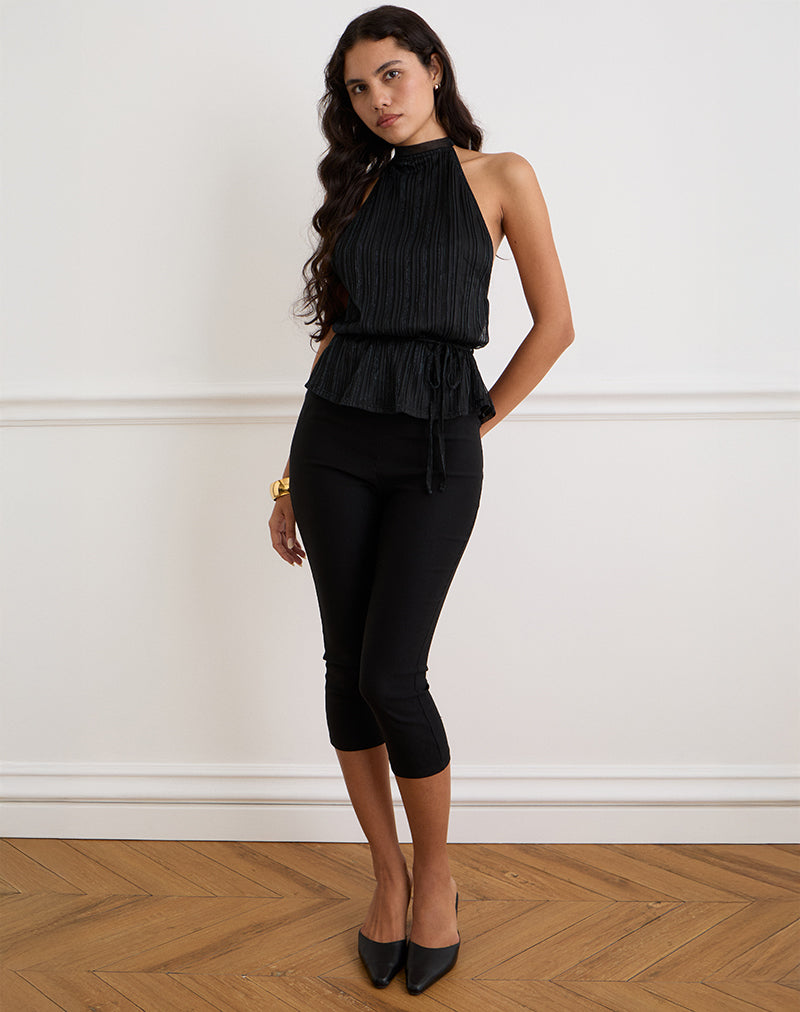 Image of Brienne Top in Chiffon Plisse Black with Lining