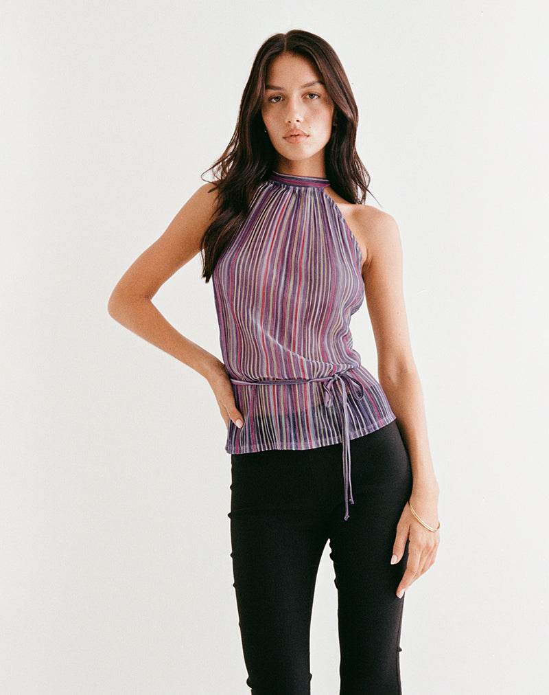 Image of Brienne Top in Shimmer Plisse Purple Pink