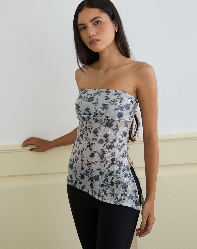 Image of Brilia Bandeau Top in Sequin Flower Grey