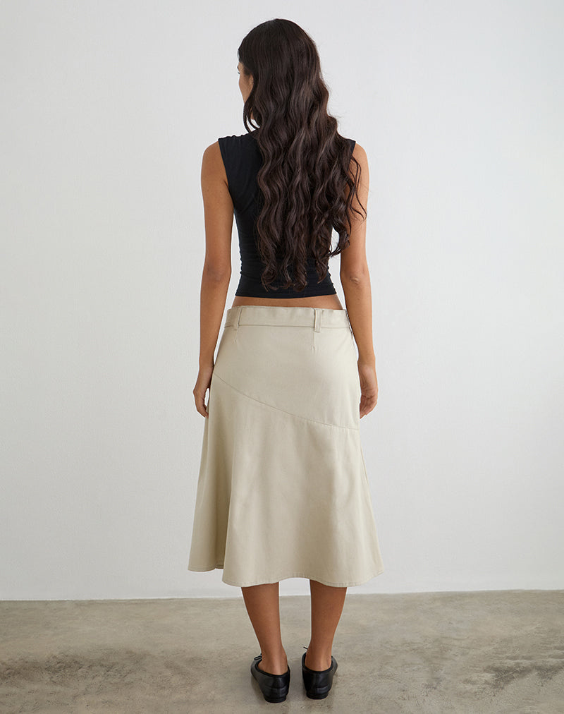 Image of Cabot Midi Skirt with Belt in Cotton Twill Latte