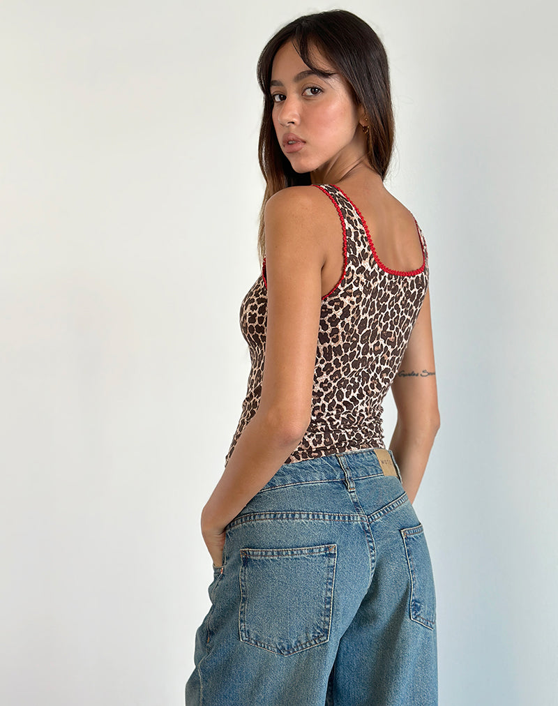 Image of Carillo Vest Top in Rar Leopard Sandstorm with Red Trim