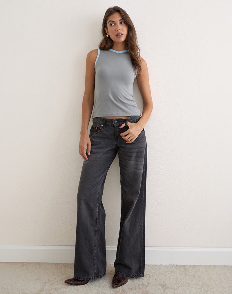 Image of Casno Tank Top in Grey with Cool Blue Binding