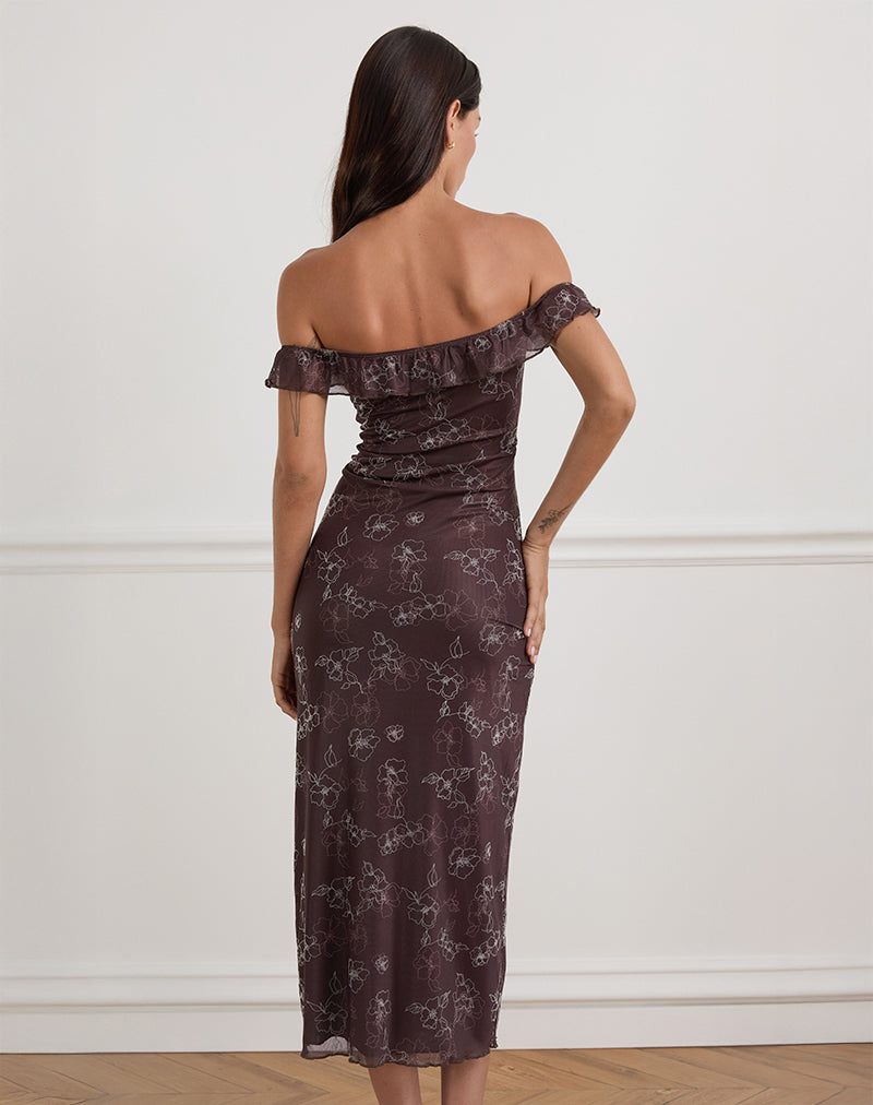 Image of Catrin Midi Dress in Doodle Flower Flock Brown