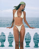 Image of Cerry Bikini Top with Beads in Ivory with Brown Binding