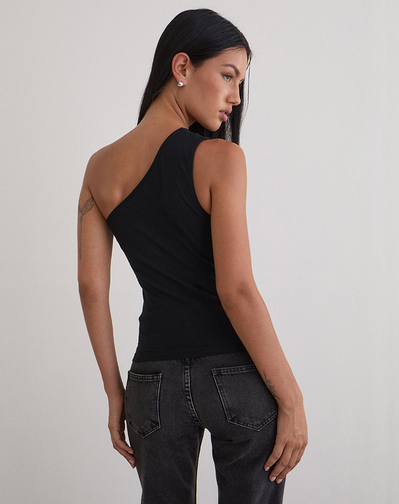 Image of Chivago Cross Lace Up One Shoulder Top in Jersey Black