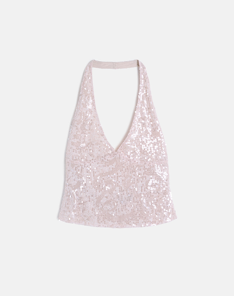 Image of Cosio Halter Top in Sequin Baby Pink