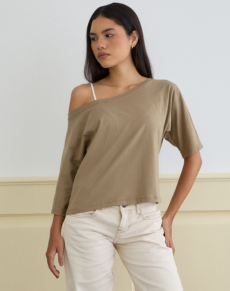 Image of Daimin Off the Shoulder Top in Jersey Khaki