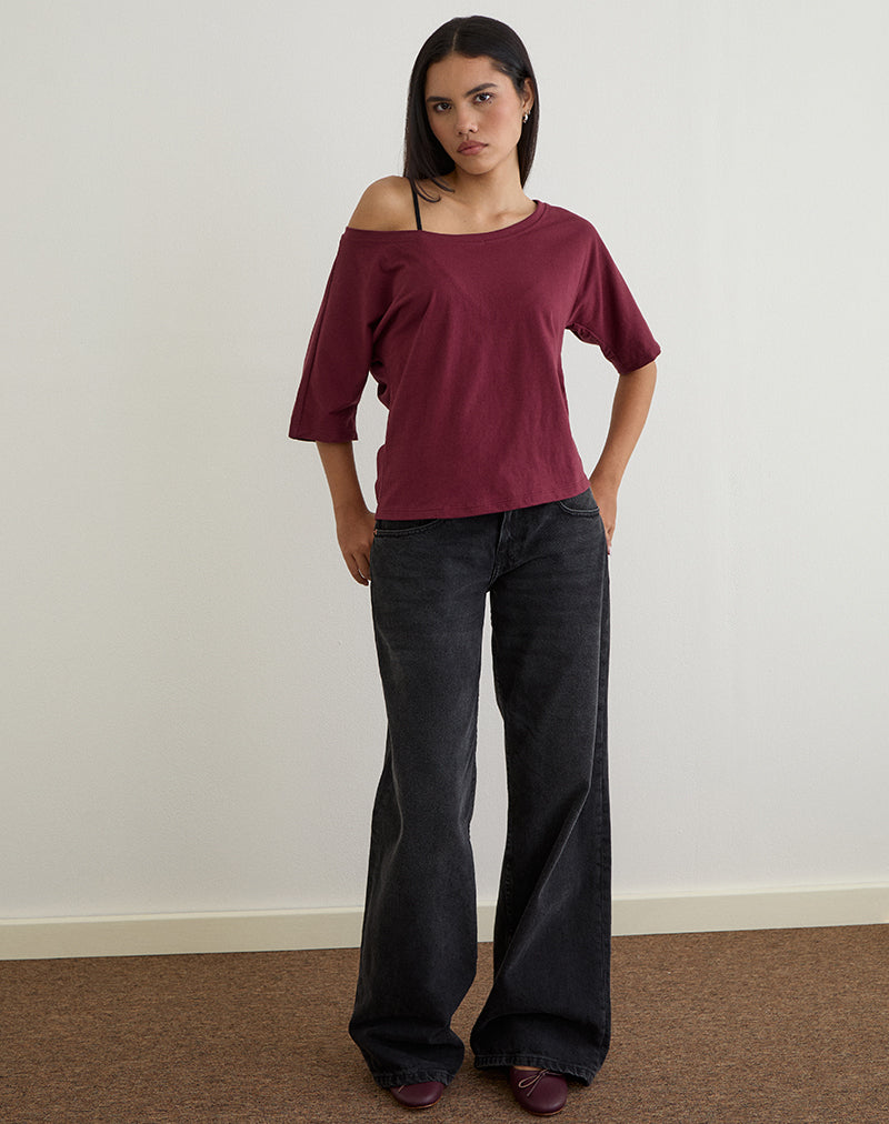 Image of Daimin Off the Shoulder Top in Jersey Maroon