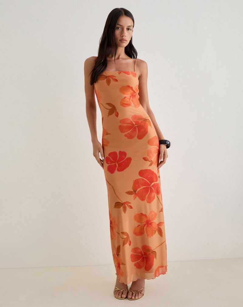 Image of Dalesio Maxi Dress in Watercolour Hibiscus Orange