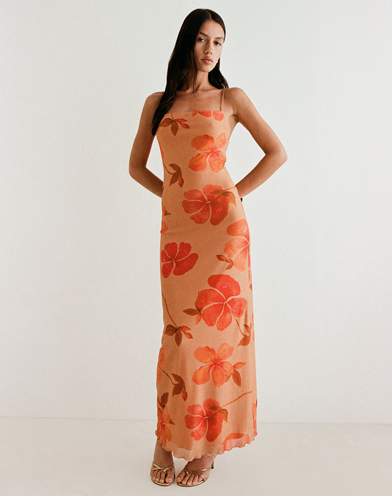 Image of Dalesio Maxi Dress in Watercolour Hibiscus Orange