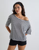 Image of Daman Off Shoulder Basic Top in Ivory with Charcoal Stripe