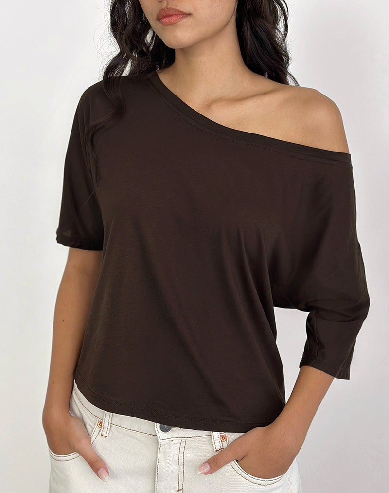 Image of Daman Off Shoulder Basic Top in Chocolate Brown