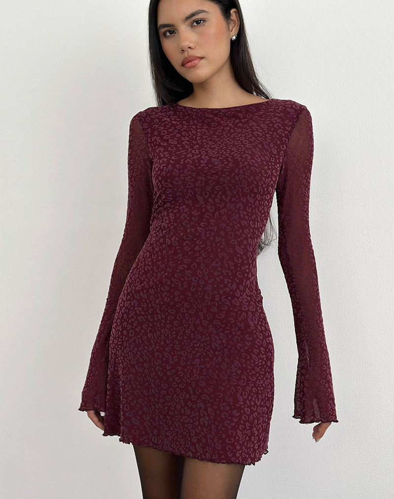 Image of Dasa Long Sleeve Mini Dress in Flock Mini Leopard Plum