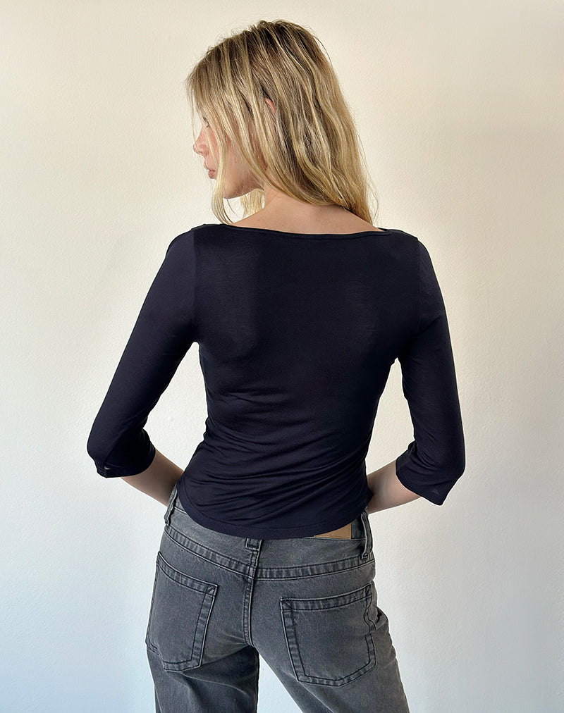 Image of Dawan Quarter Sleeve Top in Sheer Jersey Navy