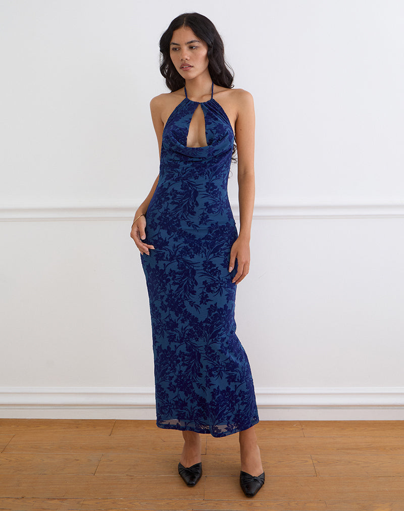 Image of Dawn Maxi Dress in Midnight Leaf Flock Navy