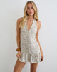 Image of Delaine Halterneck Mini Dress in Tonal Zebra