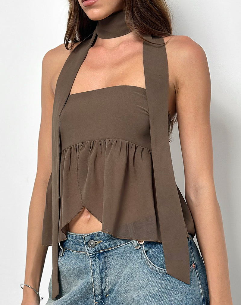 Image of Desir Bandeau Top in Chiffon Coffee