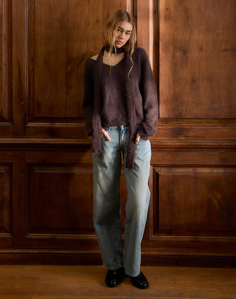 Image of Dikara Jumper with Scarf in Knit Brown