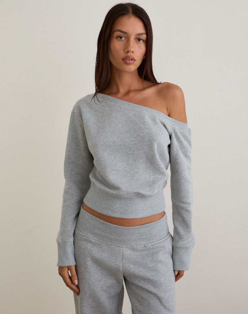 Image of Doxia One Shoulder Sweatshirt in Grey Marl