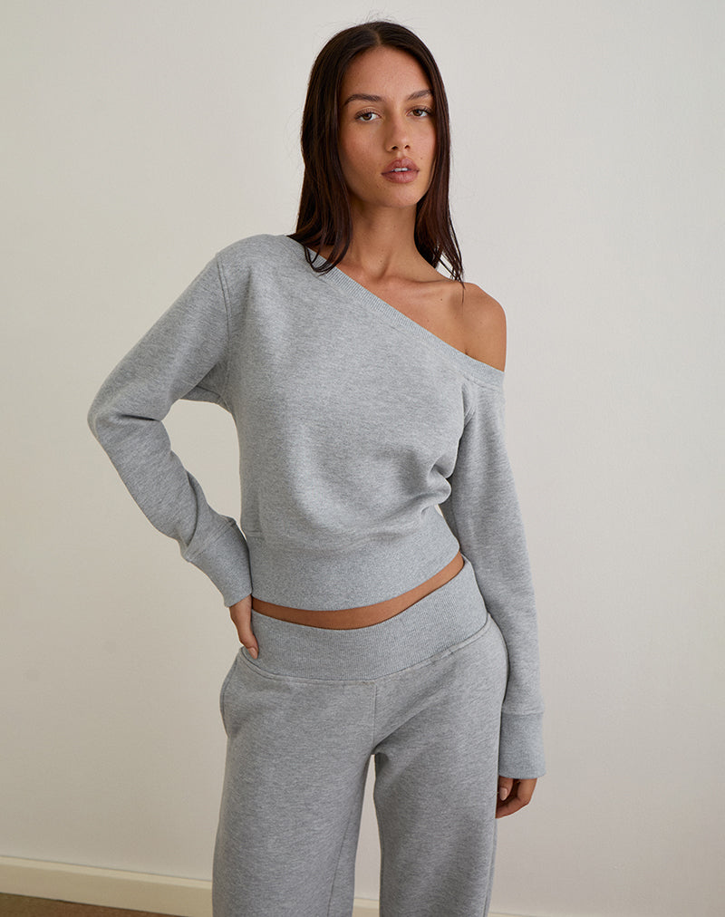 Image of Doxia One Shoulder Sweatshirt in Grey Marl